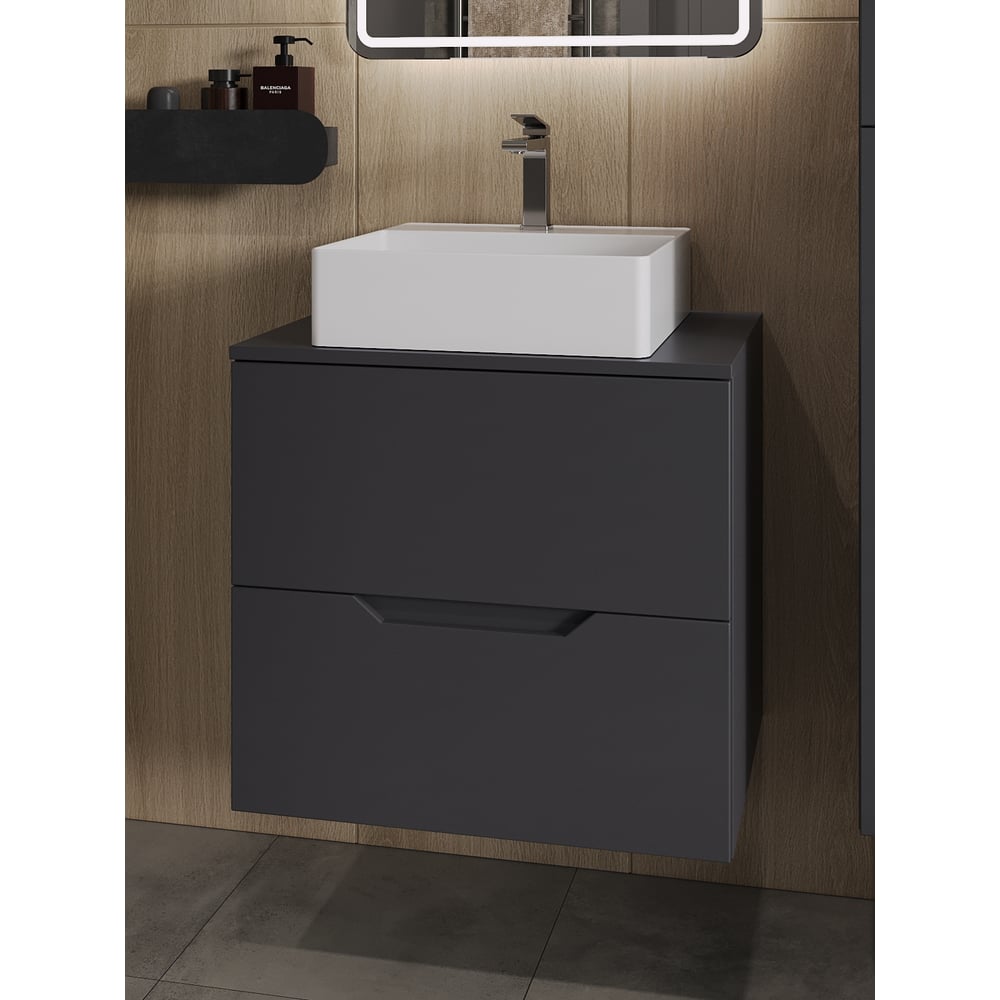 Изображение товара Подвесная тумба с раковиной ORANGE Line 60 см, графит/белый, МДФ