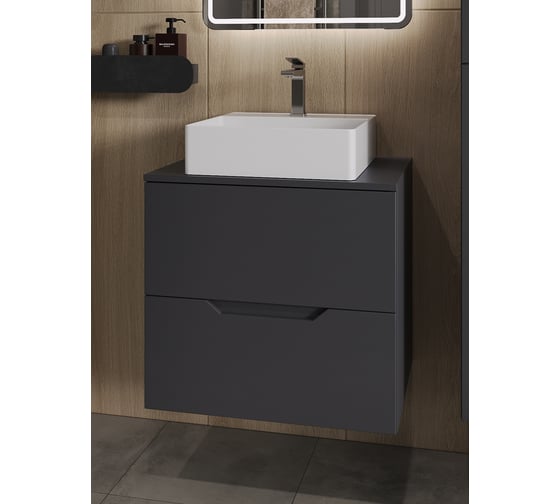 Изображение товара Подвесная тумба с раковиной ORANGE Line 60 см, графит/белый Li-60TugMDF+B04-405W