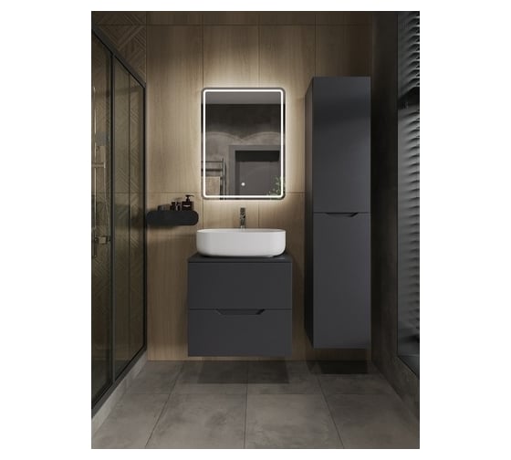 Изображение товара Подвесная тумба с раковиной ORANGE Line 60 см, графит/белый Li-60TugMDF+B07-540W