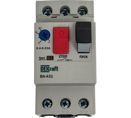 Изображение товара Автоматический выключатель DEKraft защиты двигателя ВА- 431, 3 Р, 0.4 A-0.63 A, 100 кА 21223DEK