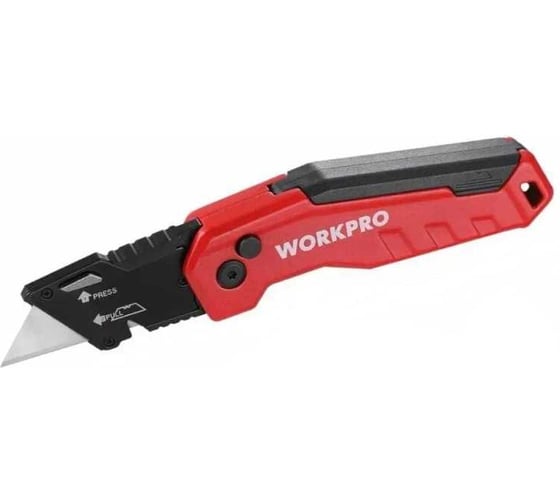 Изображение товара Нож алюминиевый складной WORKPRO быстрое открытие, красный WP211026