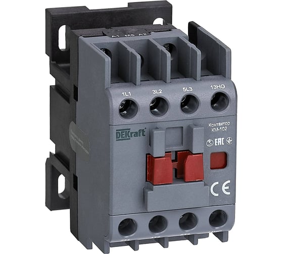 Изображение товара Контактор Dekraft КМ-102, 12 А, 400 В, 1НЗ, АC-3, AC-4 22039DEK