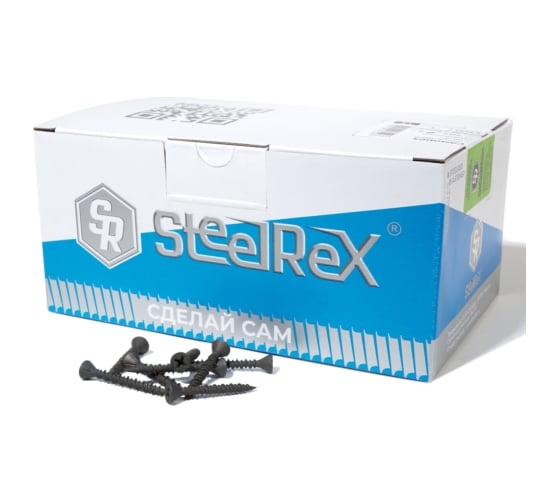 Изображение товара Саморез для ГВЛ STEELREX двухзаходная резьба, оксид, 3,9x25 мм, коробка 1500 шт. 0107039025B100150008