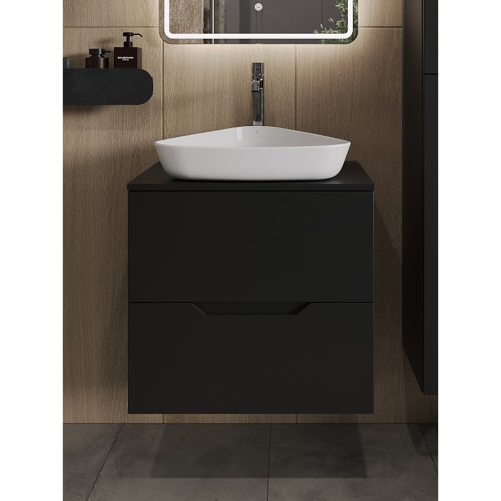 Изображение товара Подвесная тумба с раковиной ORANGE Line 60 см черный фурнитура МДФ ПВХ