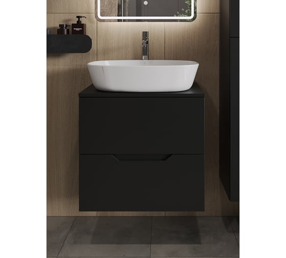 Изображение товара Подвесная тумба с раковиной ORANGE Line 60 см, черный/белый Li-60TubMDF+B08-500W