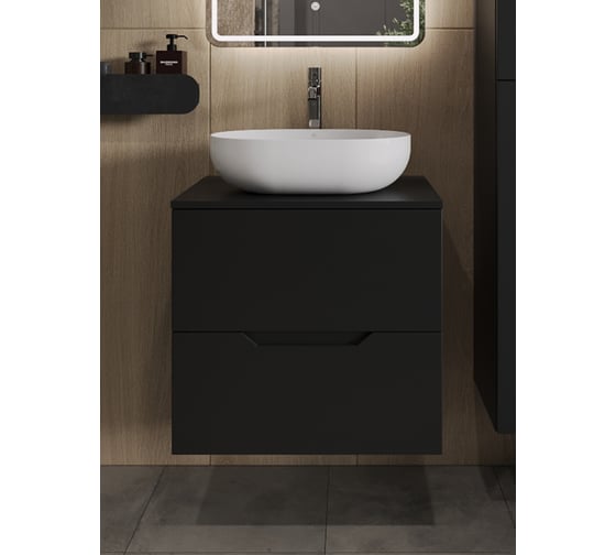 Изображение товара Подвесная тумба с раковиной ORANGE Line 60 см, черный/белый Li-60TubMDF+B05-480W