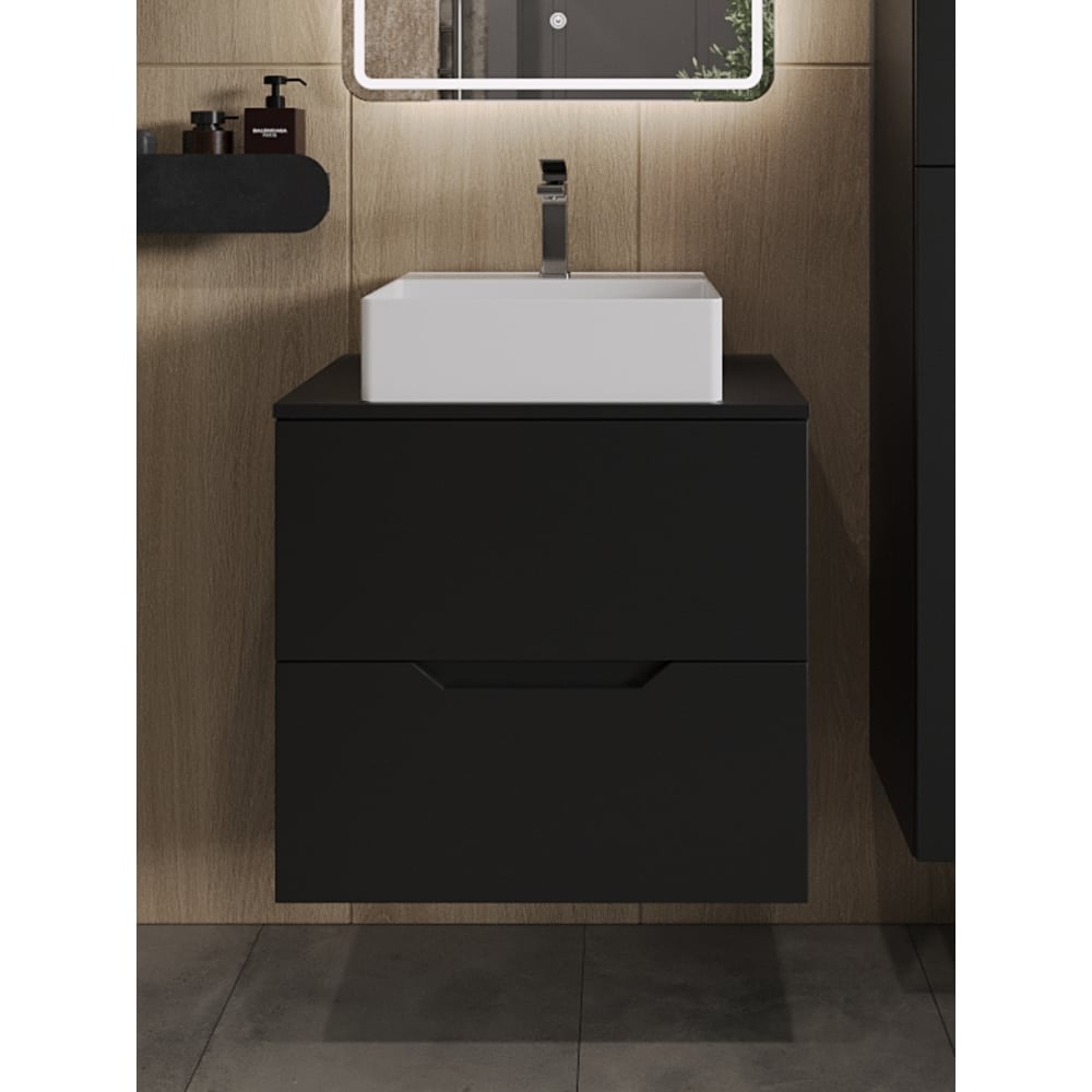 Изображение товара Подвесная тумба с раковиной ORANGE Line 60 см черный матовый белый санфарфор