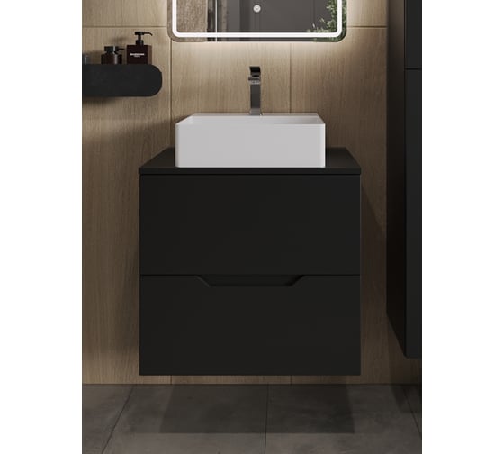 Изображение товара Подвесная тумба с раковиной ORANGE Line 60 см, черный/белый Li-60TubMDF+B04-405W