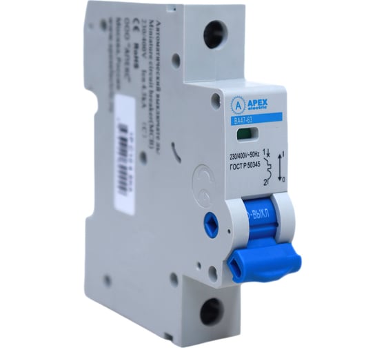 Изображение товара Автоматический выключатель APEX ВА 47-63 1P, 10А, характеристика D, 4,5kA, PROFF ME21314