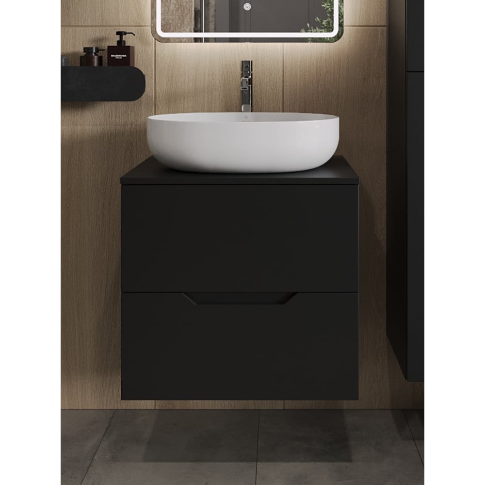 Изображение товара Подвесная тумба с раковиной ORANGE Line 60 см черный и белый для ванной