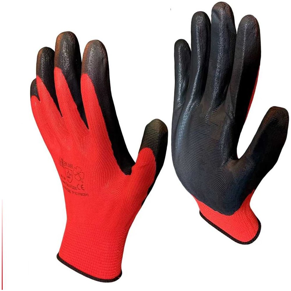 Изображение товара Перчатки рабочие Master-Pro 100 пар, АГАРРО-КЧ нейлоновые с нитриловым покрытием 10 размер, Категория А 3813-NNI-KCH-100