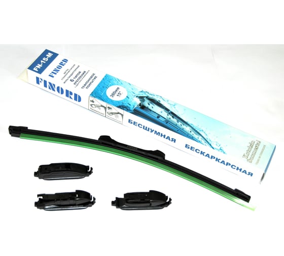 Изображение товара Щетка стеклоочистителя бескаракасная FINORD с тефлоновым покрытием № мультиадаптерная 15 (380 мм), 3 адаптера: Hook, Pinch tab, Push button 16/19 FN-15-M