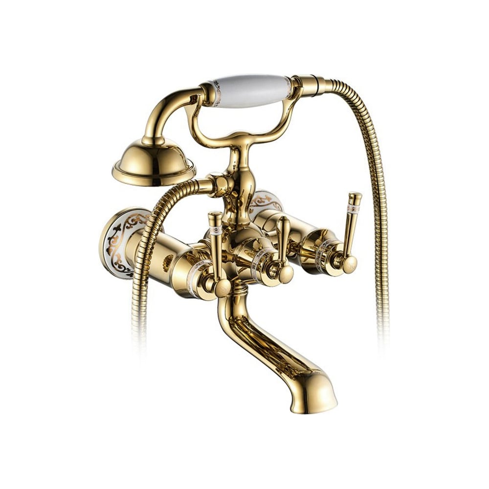 Изображение товара Смеситель для ванны GERHANS K13020G двухрычажный ретро белый с золотом