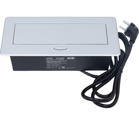 Изображение товара Выдвижной горизонтальный блок розеток DORI 2 розетки +2USB с кабелем 2м GLS 45694