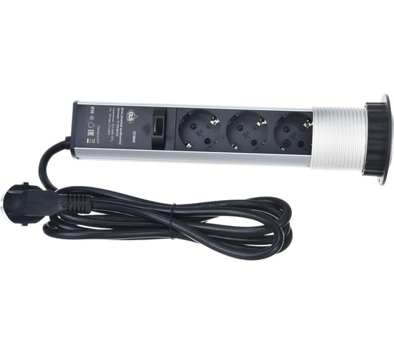 Изображение товара Выдвижной вертикальный блок розеток DORI 3 розетки с кабелем 1,8м GLS 45670