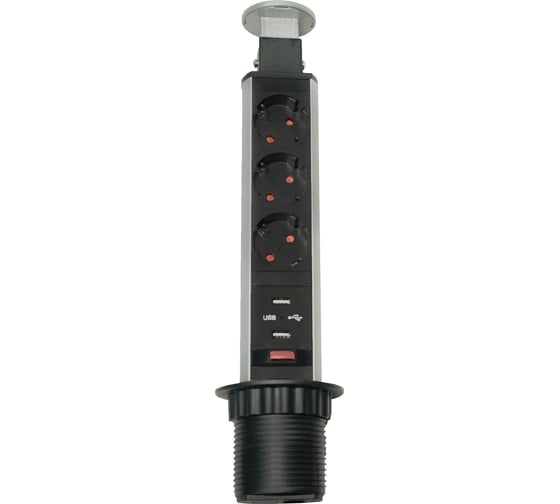 Изображение товара Выдвижной вертикальный блок розеток DORI 3 розетки с кабелем 1,8м +2USB GLS 45687