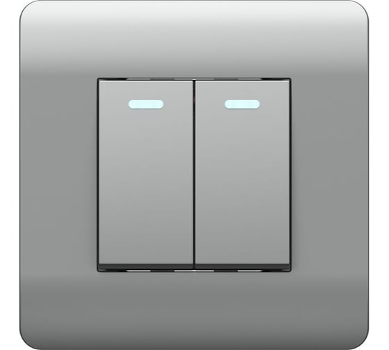 Изображение товара Выключатель 2-клавишный CHINT NEW3-E 10А с подсветкой серебро 431397