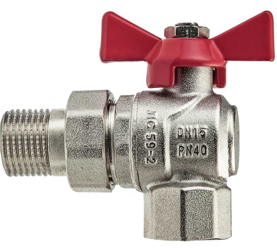 Изображение товара Кран шаровой угловой с американкой KROMWELL ручка-бабочка, 1/2" внутренняя - наружная резьба KW.186.04