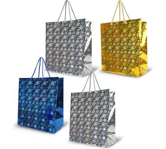 Изображение товара Пакет подарочный Золотая сказка новогодний НАБОР 4шт 26x13x32смL ГОЛОГРАФИЯ ассорти 3 цвета 609614