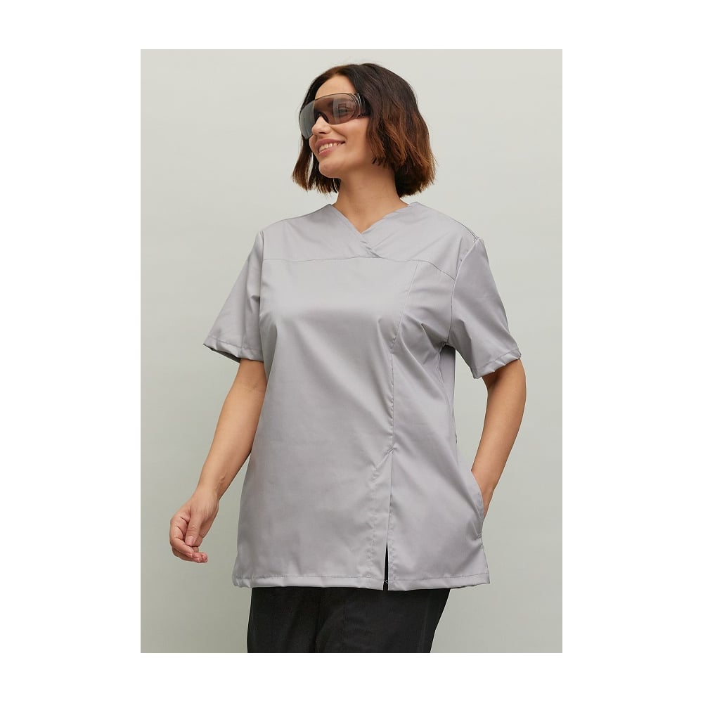 Изображение товара Женская блуза ООО ГУП Бисер Вена серый 48-50 короткий рукав с карманами