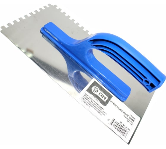 Изображение товара Гладилка ON нержавеющая сталь, 130x270мм, пласт. ручка, зуб 6x6 мм 02-16-106