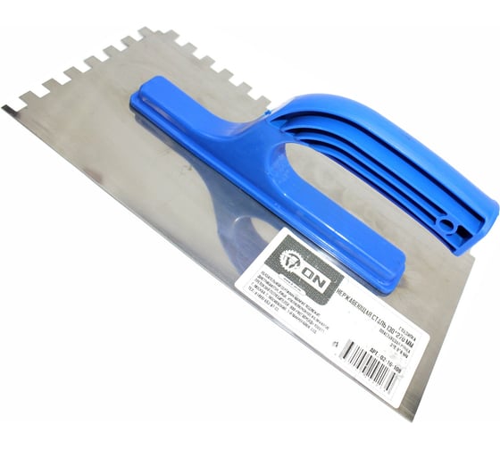 Изображение товара Гладилка ON нержавеющая сталь, 130x270мм, пласт. ручка, зуб 8x8 мм 02-16-108