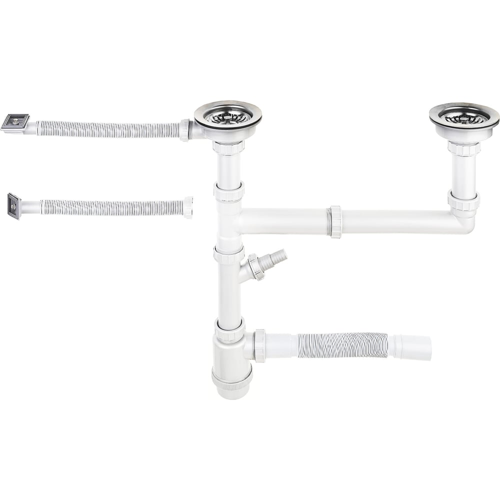 Изображение товара Большой двойной выпуск UKINOX S801 с переливом и гофросифоном для умывальника