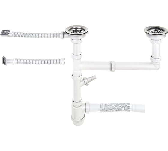 Изображение товара Большой двойной выпуск UKINOX с переливом, сифоном и гофросифоном S801