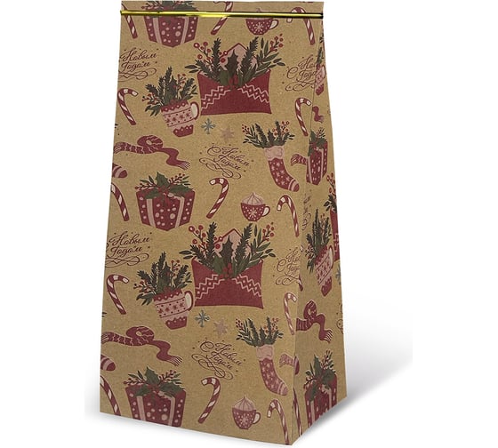 Изображение товара Пакет подарочный Золотая сказка КОМПЛЕКТ 10шт новогодний 12x8х25см с зажимами, Паттерн №2 592123
