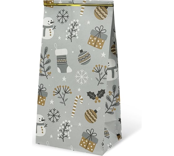 Изображение товара Пакет подарочный Золотая сказка КОМПЛЕКТ 10шт новогодний 12x8х25см с зажимами, Паттерн №1 592122