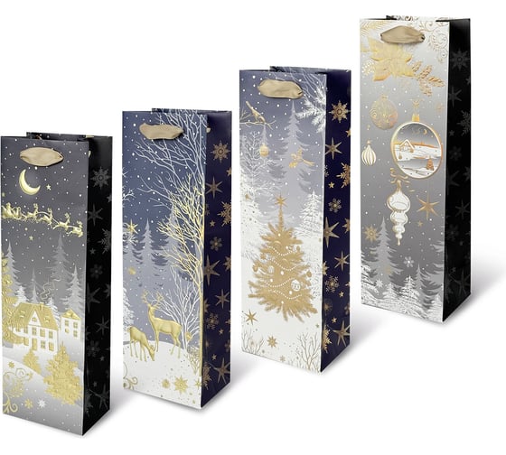 Изображение товара Пакет подарочный Золотая сказка под бутылку НАБОР 4 штуки новогодний 13x36x9см, Bottle 592135