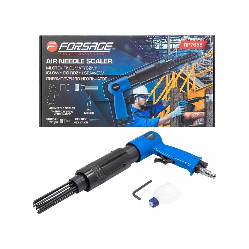 Изображение товара Пневмозубило с игольчатой насадкой Forsage 4500уд/мин, 79л/мин, штуцер 1/4" F-RP7658 50348 F-RP7658(50348)