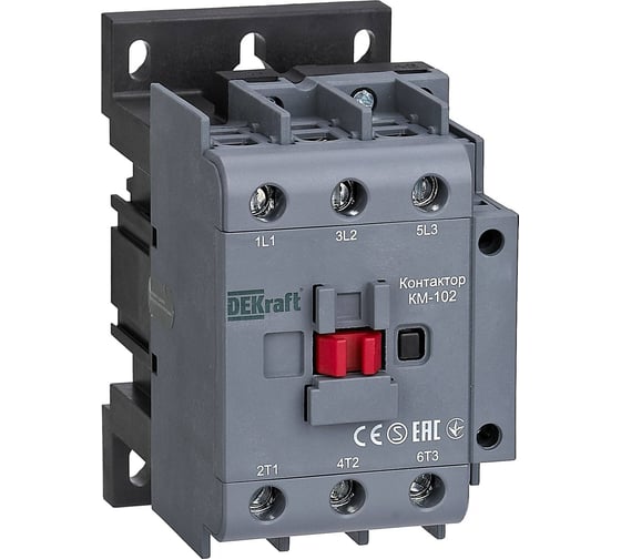 Изображение товара Контактор Dekraft КМ-102, 50 А, 48 В, AC3, AC4, 1НО+1НЗ, 22323DEK