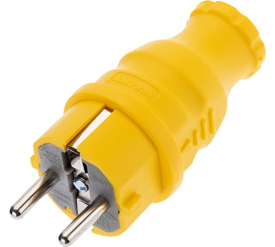 Изображение товара Прямая влагозащищенная вилка REXANT с заземлением 16А. IP44, каучук желтая 111-014