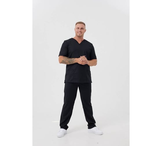 Изображение товара Костюм мужской медицинский ООО ГУП Бисер Пульс черный, размер 56-58, рост 182-188 4630407336813