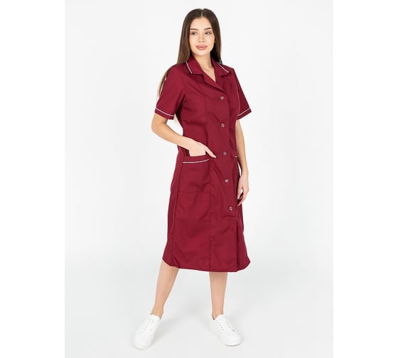 Изображение товара Халат ООО ГУП Бисер Классика-Лайт бордовый/белый, размер 60-62, рост 170-176 4620202853394