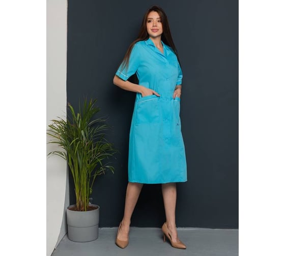 Изображение товара Халат ООО ГУП Бисер Классика-Лайт голубой/белый, размер 56-58, рост 170-176 4620202887665