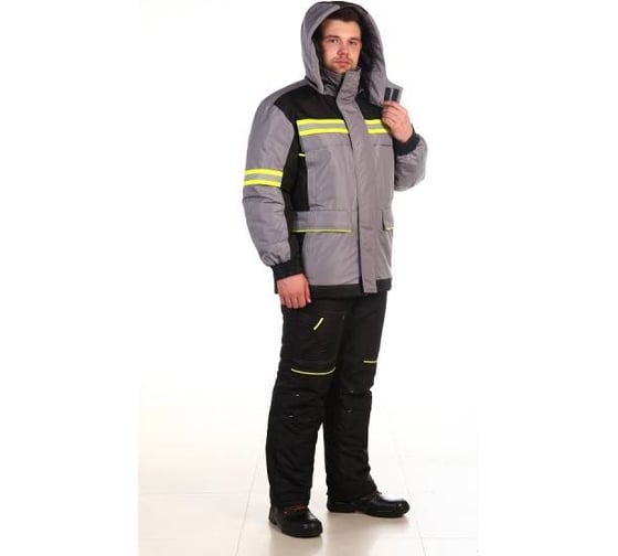Изображение товара Куртка утепленная ООО ГУП Бисер Премьер Таслан серый/черный/СВП лимон, размер 128-132, рост 182-188 4660391426160