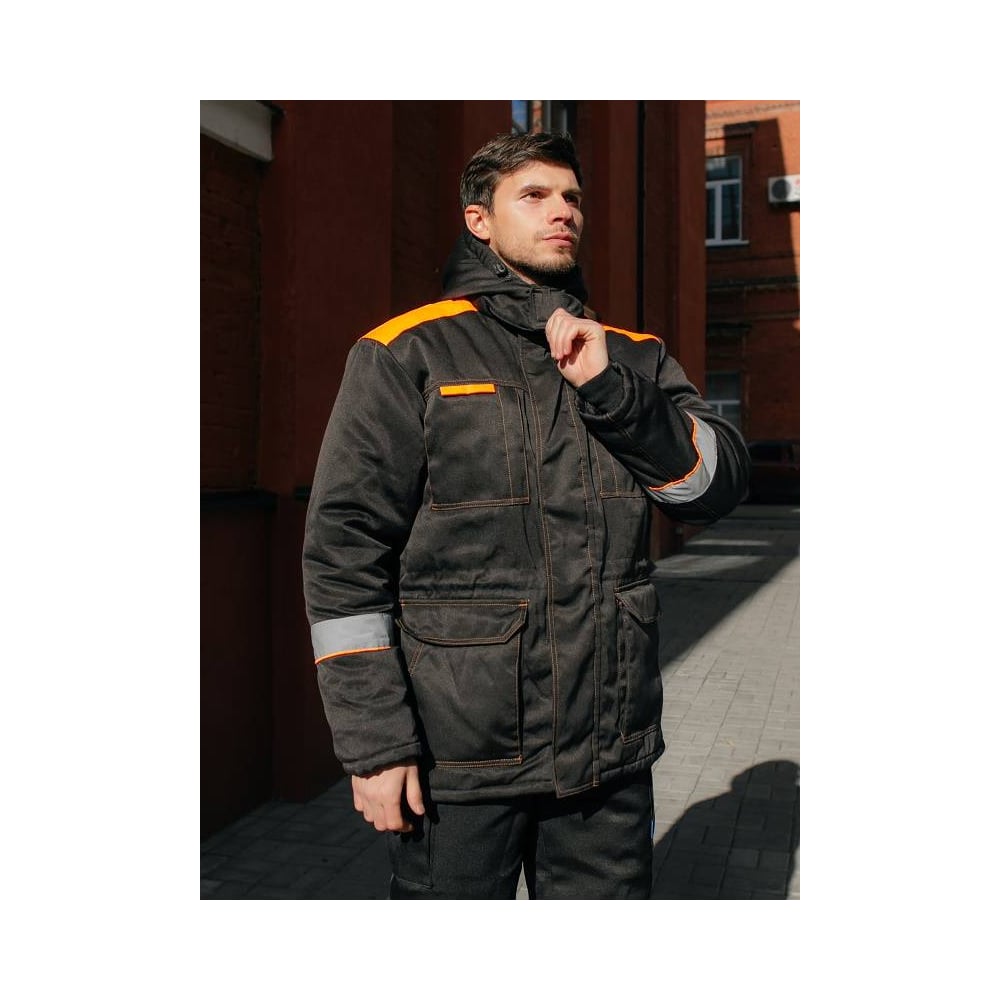 Изображение товара Утепленная мужская куртка из смесовой ткани ООО ГУП Бисер Мотор Orange Черная и оранжевая