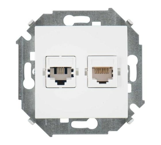 Изображение товара Телефонная + компьютерная розетка Simon RJ11+RJ45 кат.5е, белый 20 1591590-030