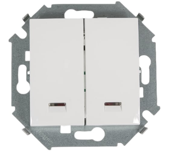 Изображение товара Двухклавишный выключатель Simon с подсветкой, 16А, 250В, винтовой зажим, белый 20 1591392-030