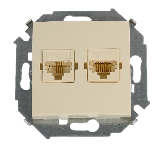 Изображение товара Телефонная + компьютерная розетка Simon RJ11+RJ45 кат.5е, слоновая кость 20 1591590-031