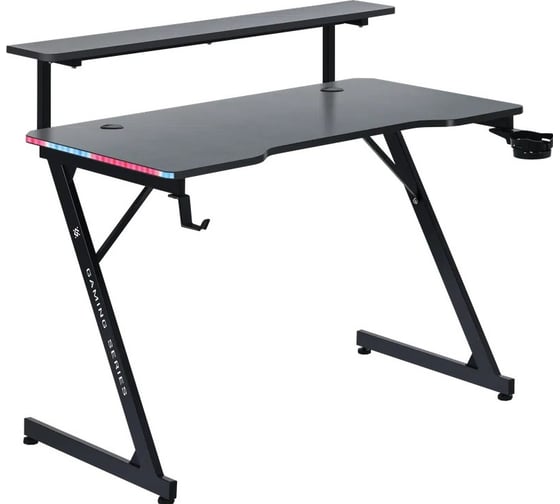 Изображение товара Игровой стол DEFENDER Adamant полка, подвесы,черный, МДФ, RGB 64075