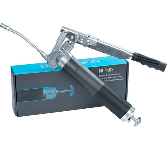 Изображение товара Шприц 2-х плунжерный для густой смазки NORDBERG, с переключением плунжеров, 400мл NO2403