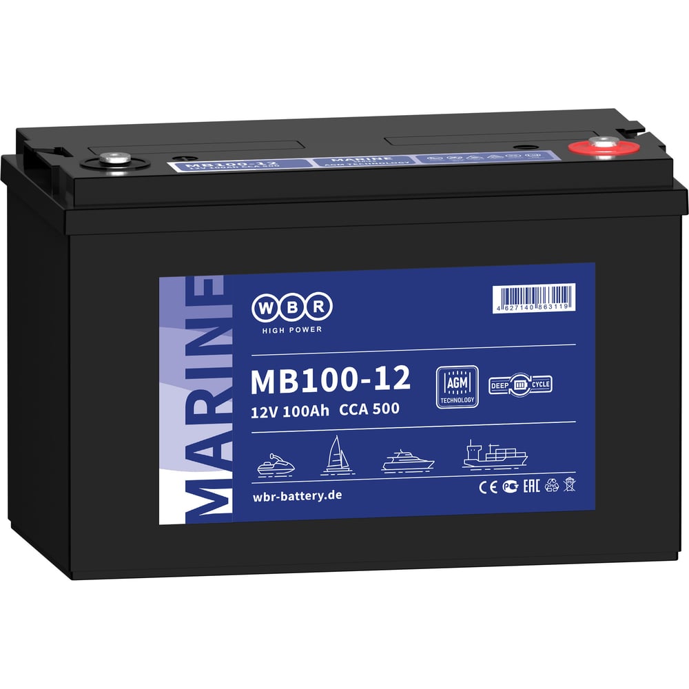 Изображение товара Тяговый аккумулятор для лодочного электромотора WBR MB100-12 12В, 100 Ач УТ-00000434