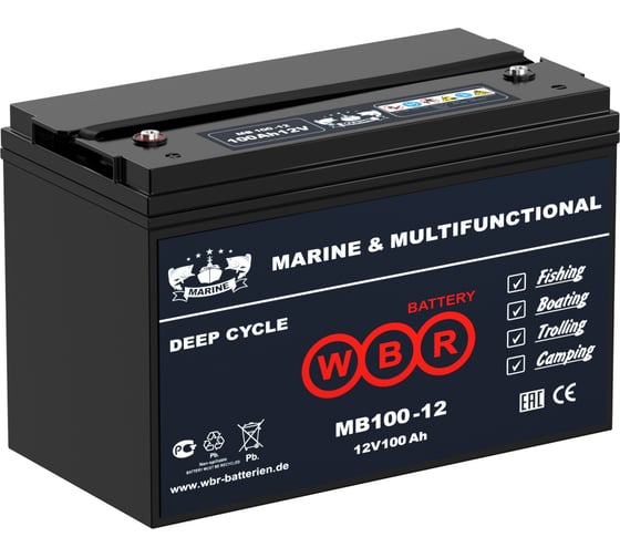 Изображение товара Тяговый аккумулятор для лодочного электромотора WBR MB100-12 12В, 100 Ач УТ-00000434