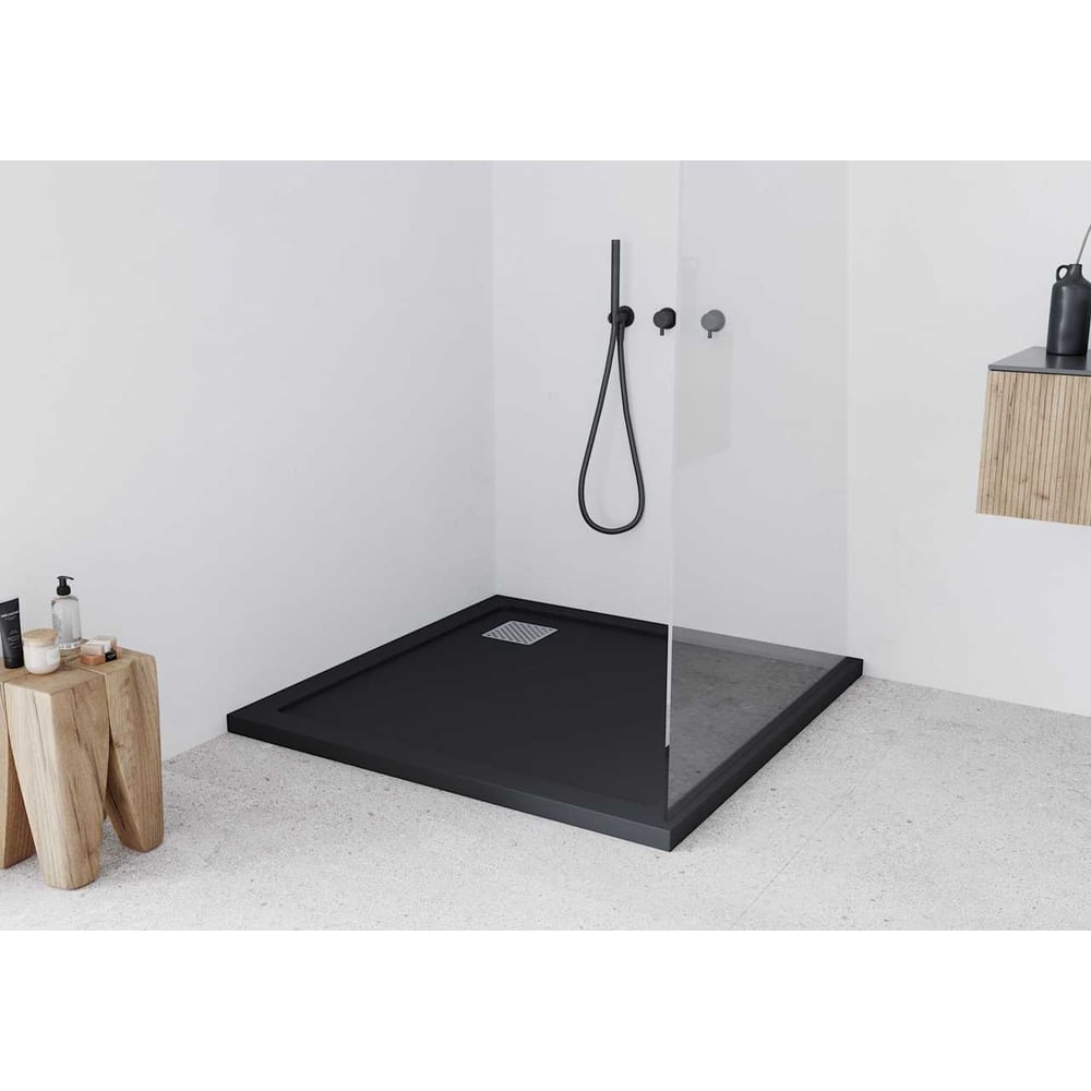 Изображение товара Душевой поддон из искусственного мрамора Taliente 100x100 см квадратный текстура Stone черный