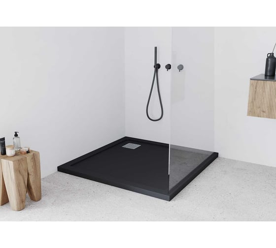 Изображение товара Душевой поддон из литьевого мрамора Taliente 100_100_3,5см, квадратный, текстура Stone, черный, без сифона PTA-ST-100Bstone