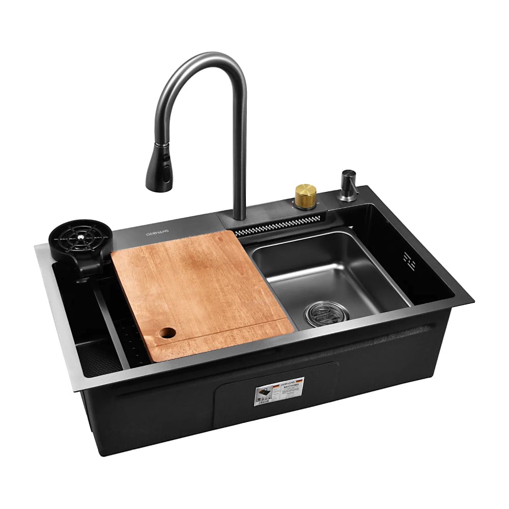 Изображение товара Мойка для кухни из нержавеющей стали со смесителем и комплектом аксессуаров Gerhans K37545BD