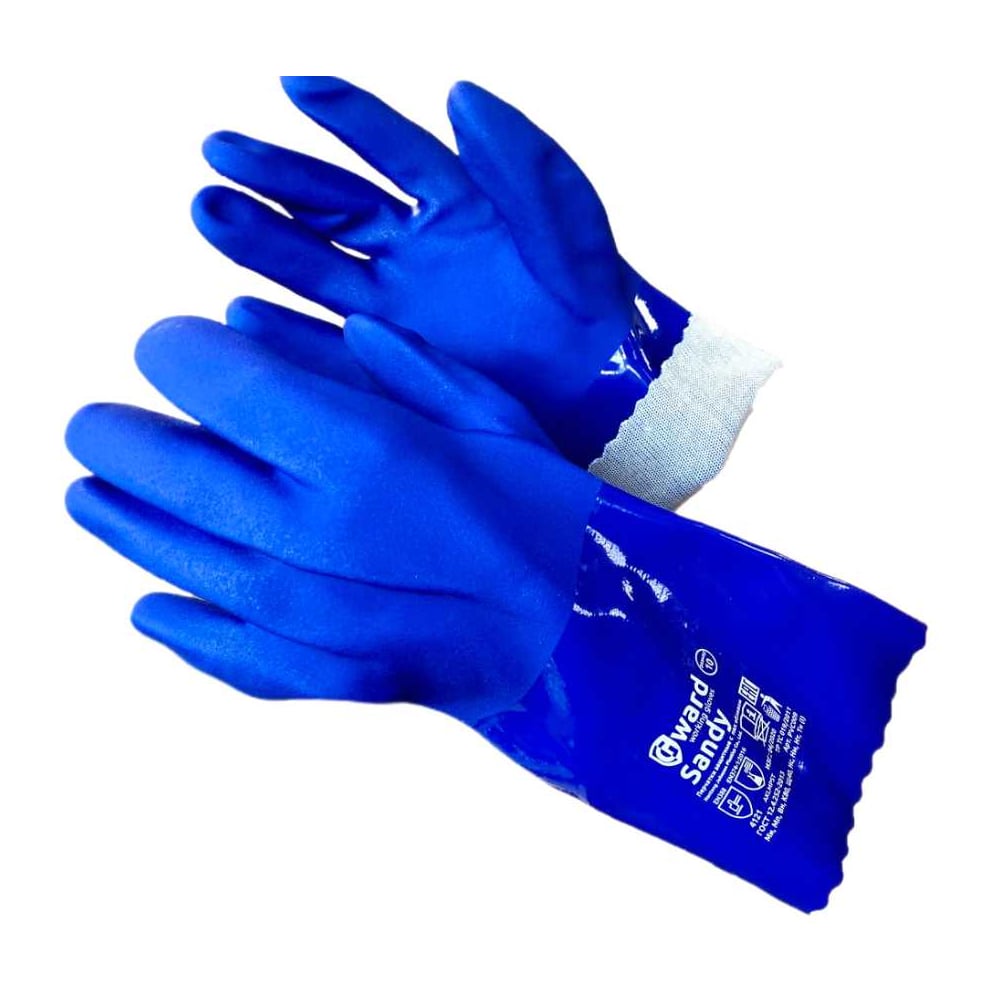 Изображение товара Перчатки МБС Sandy интерлок с покрытием ПВХ синего цвета, размер XL, 6 пар в упаковке